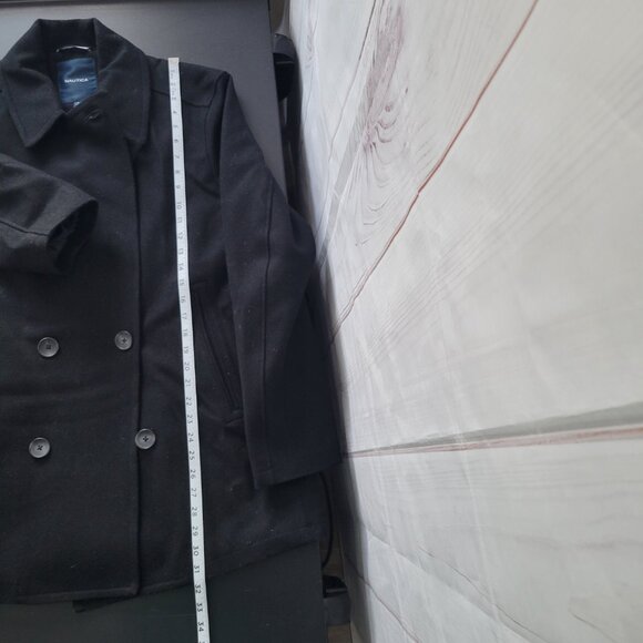 Nautica Quilted Black Wool Blend Men’s L Double Breasted Pea Coat Winter Jacket - Picture 7 of 7